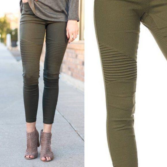 Pants - PLUS SIZE 1X Olive -Stretch Moto Leggings Pants NWT